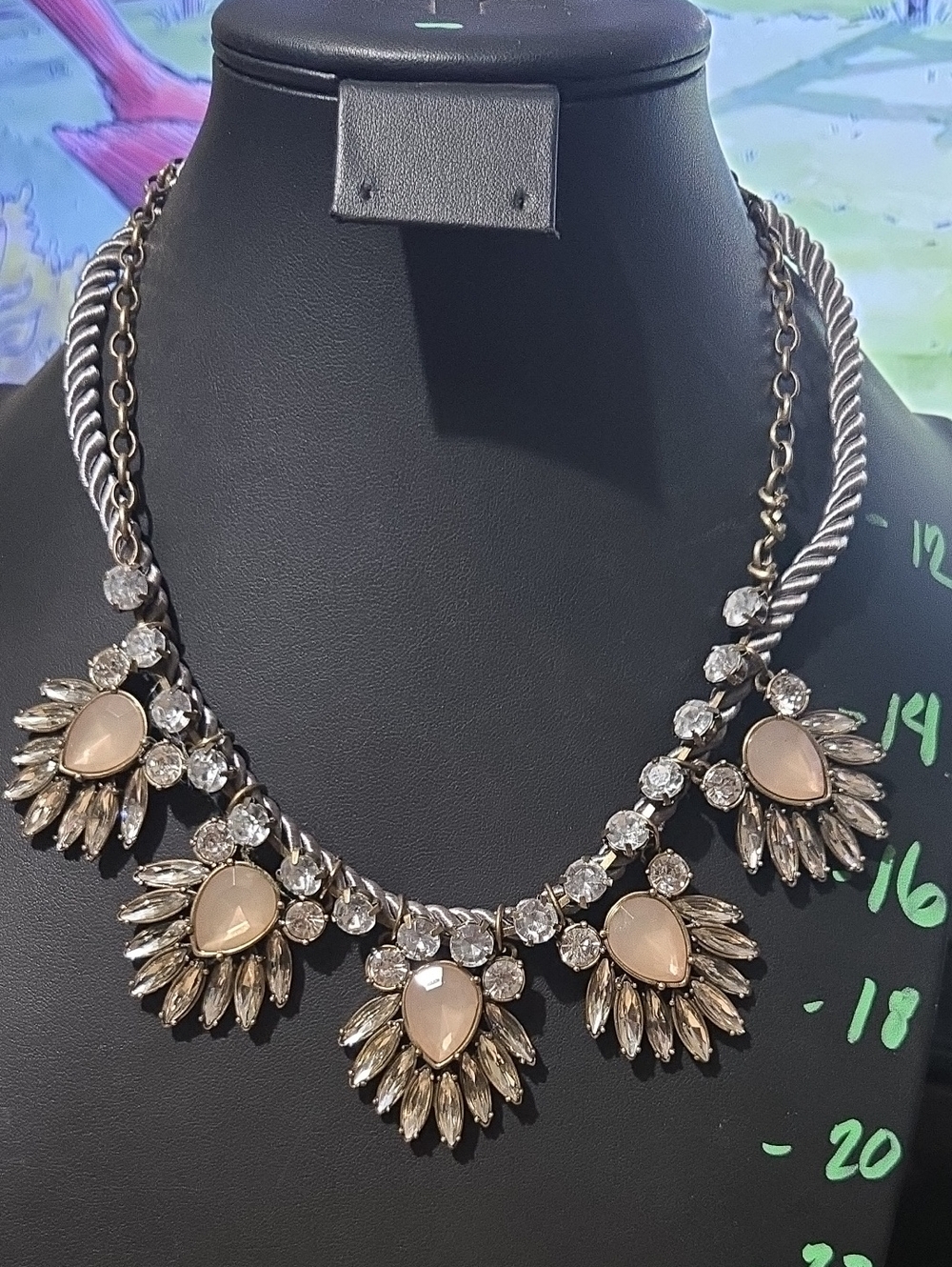Vintage Loft Statement Floral Teardrop Necklace in Champagne and Clear Crystals